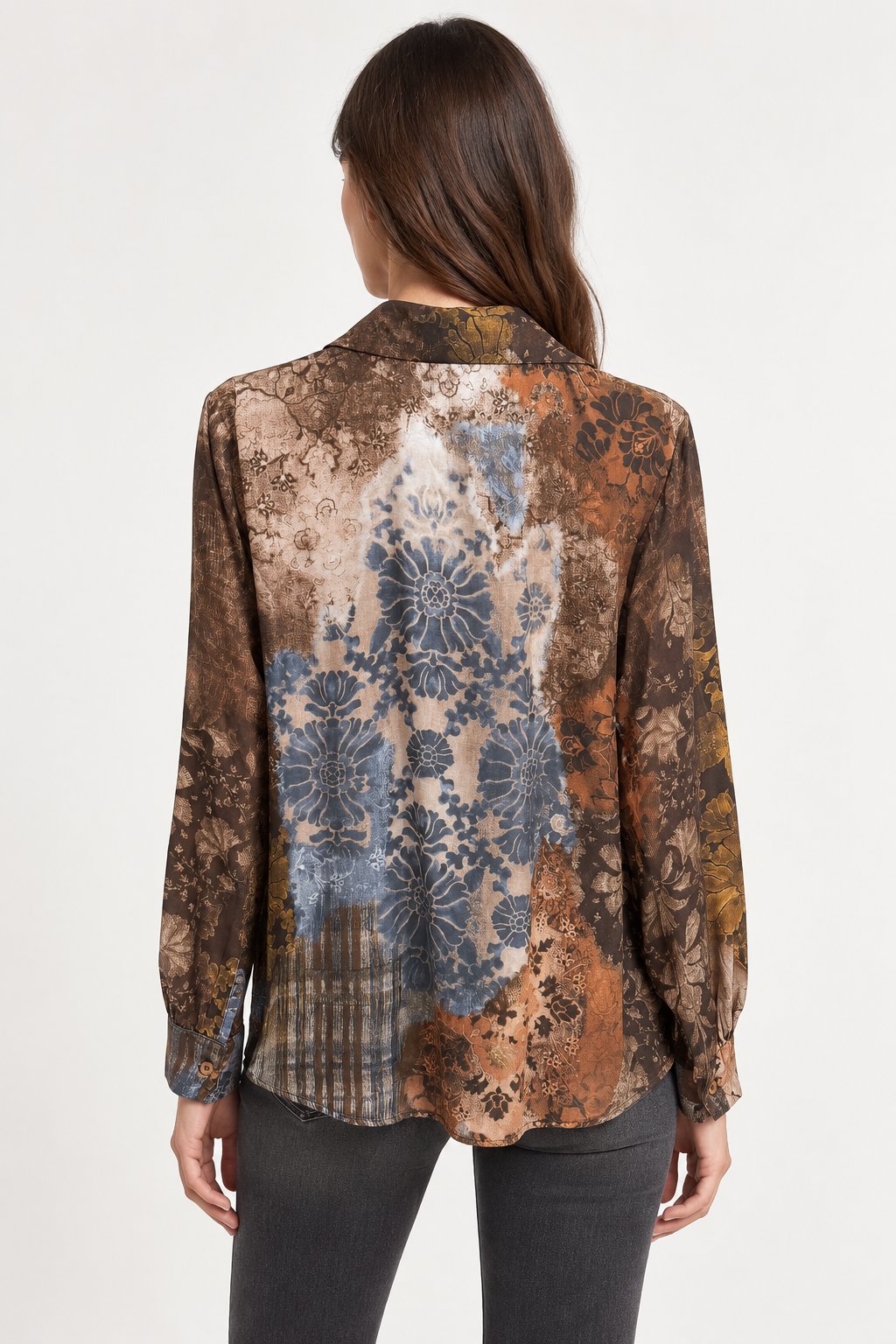 Camicia Fluida con Stampa Patchwork Floreale