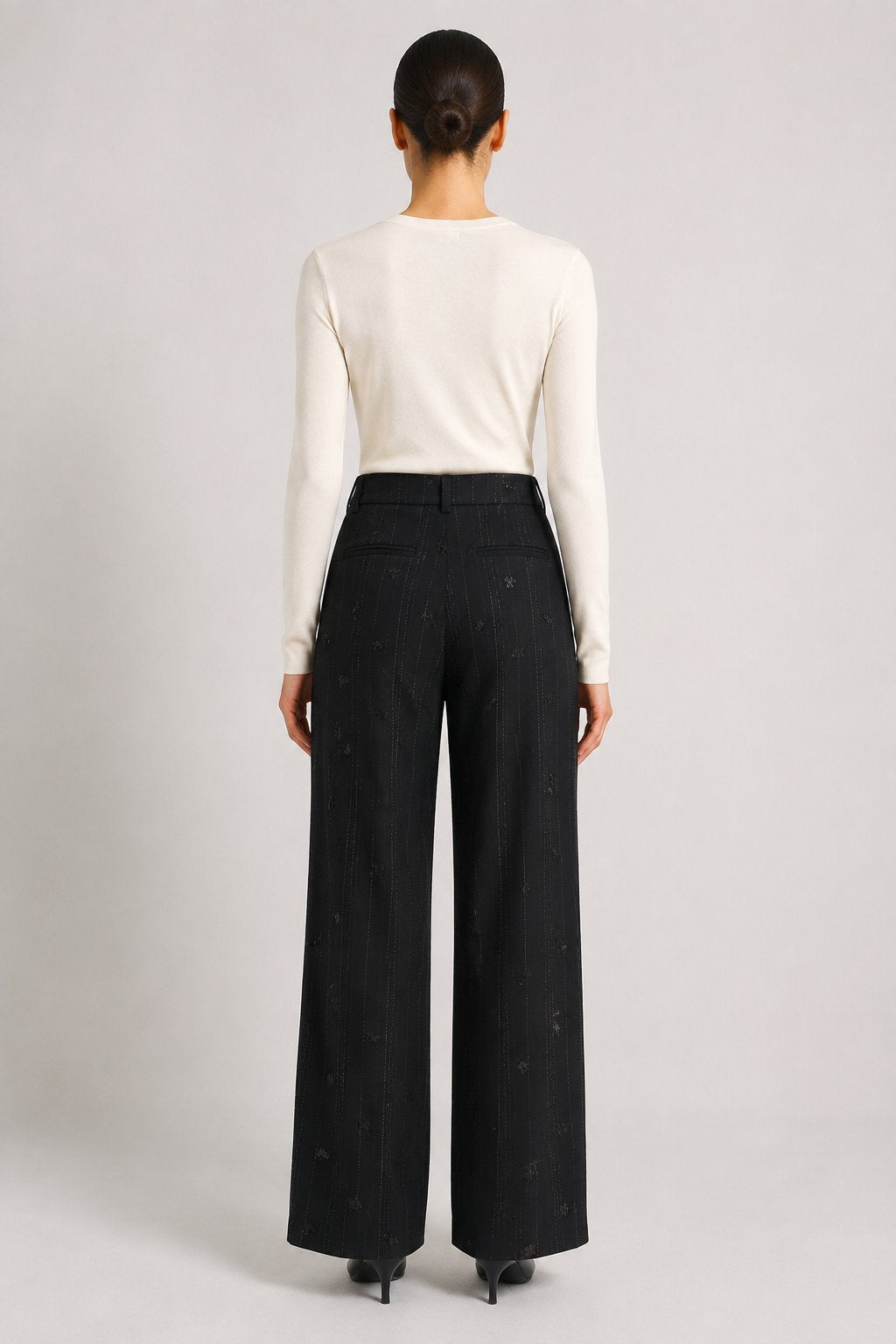Pantalone palazzo con paillettes nero