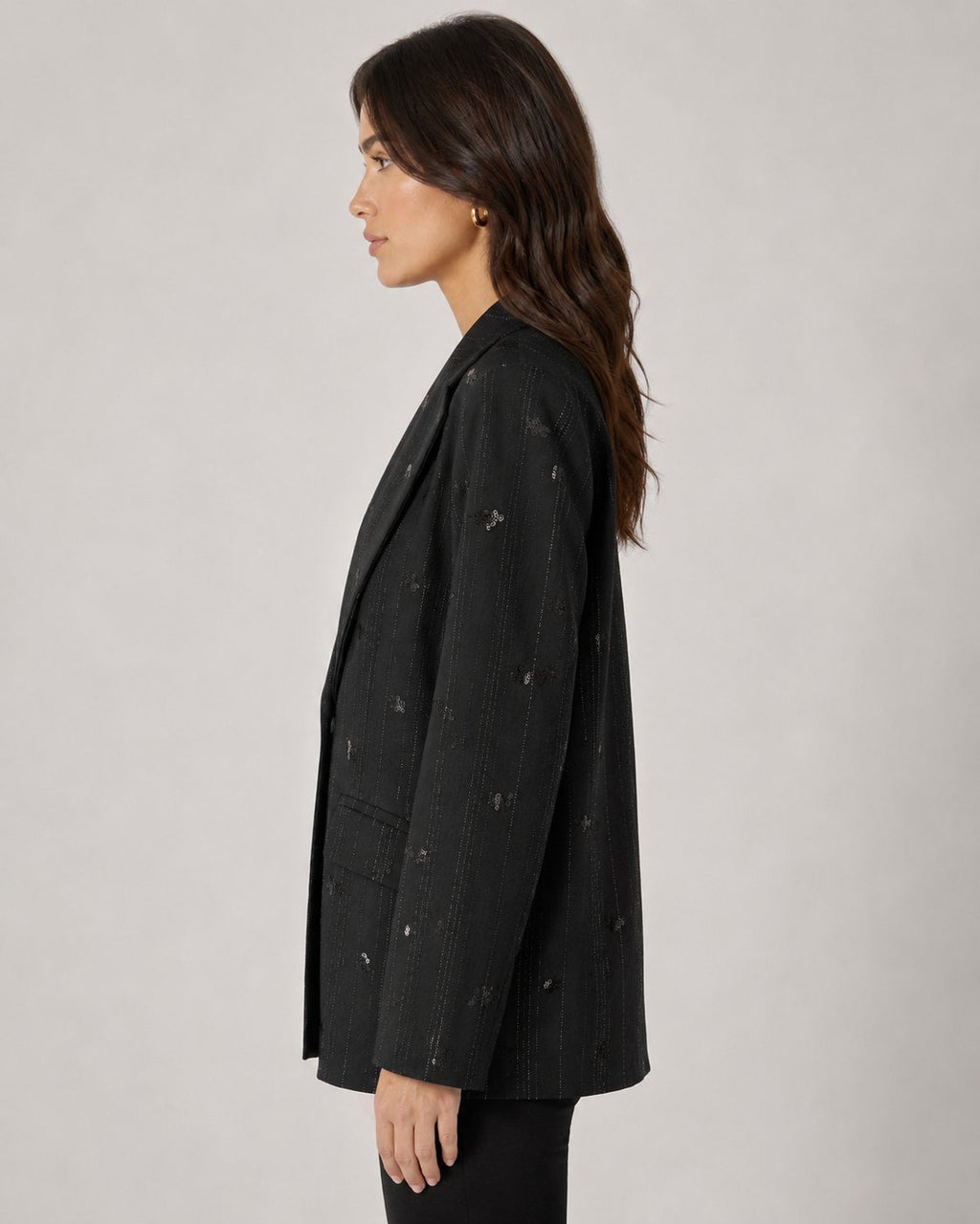Blazer gessato con paillettes nero