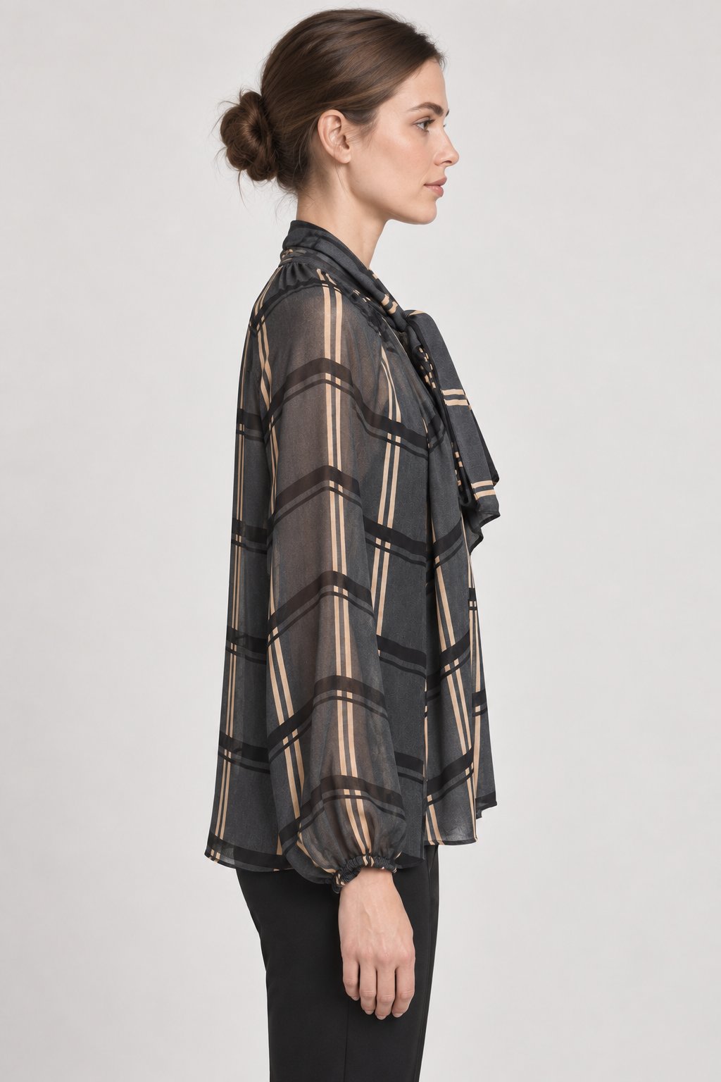 Blusa Check con Fiocco Grigio