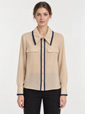 Camicia Fluida Avorio con Profili Navy
