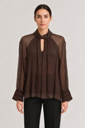 Blusa marrone con polsini plissettati