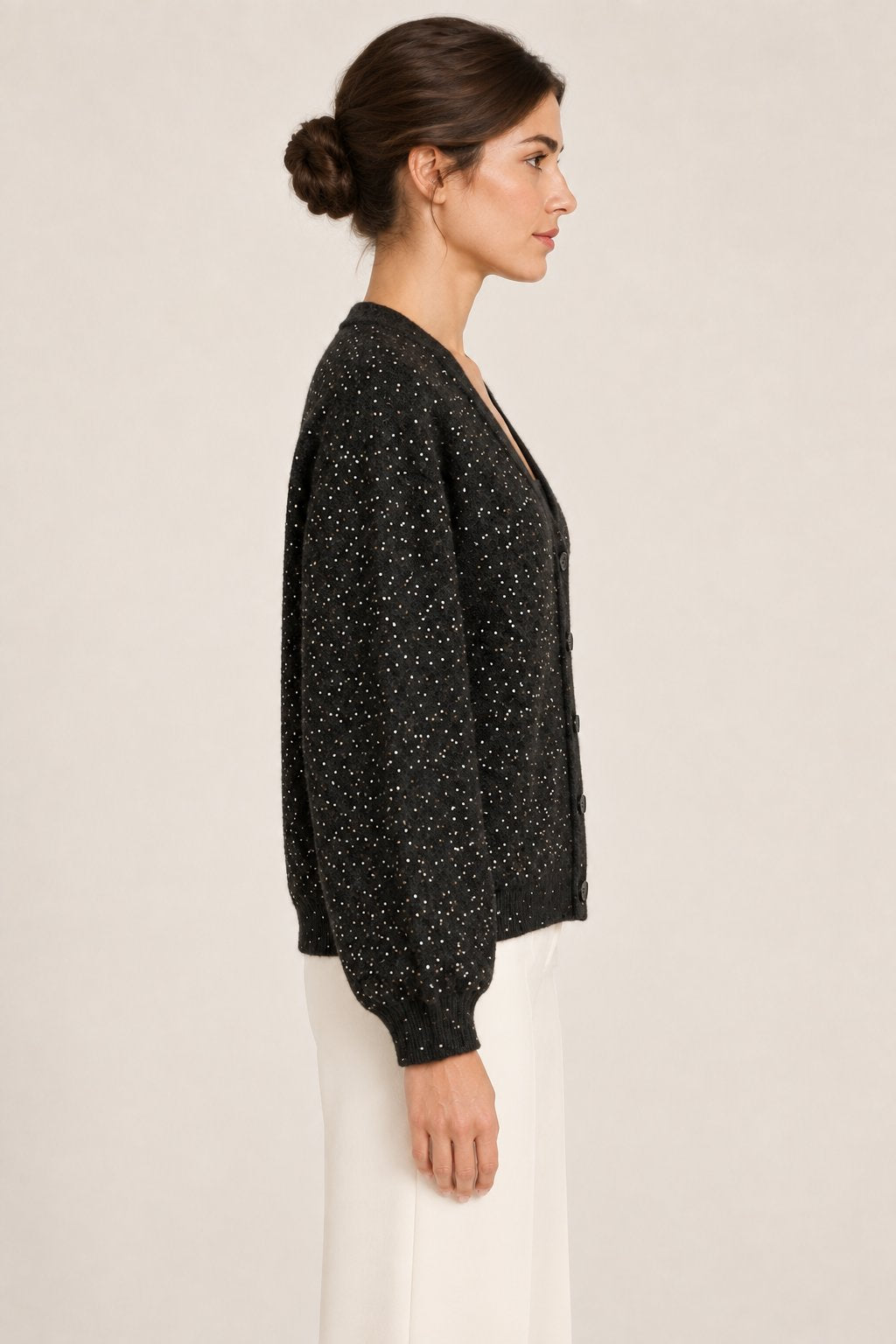 Cardigan nero con micro-paillettes