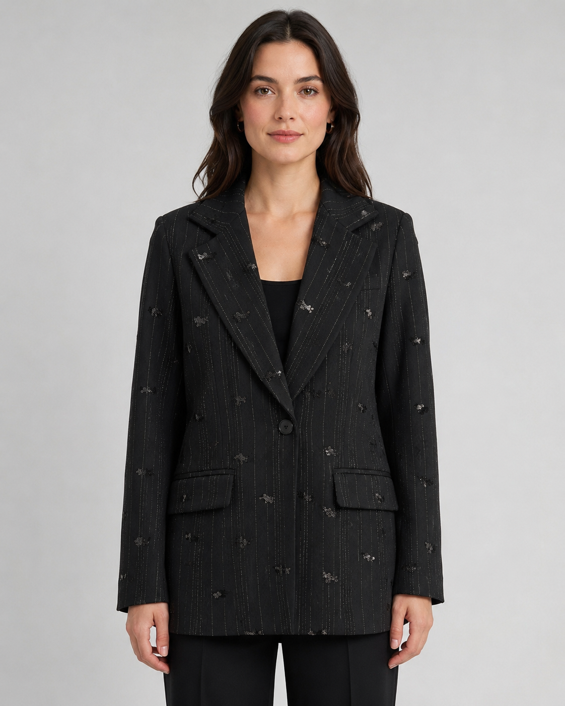 Tailleur Nero Gessato con Paillettes