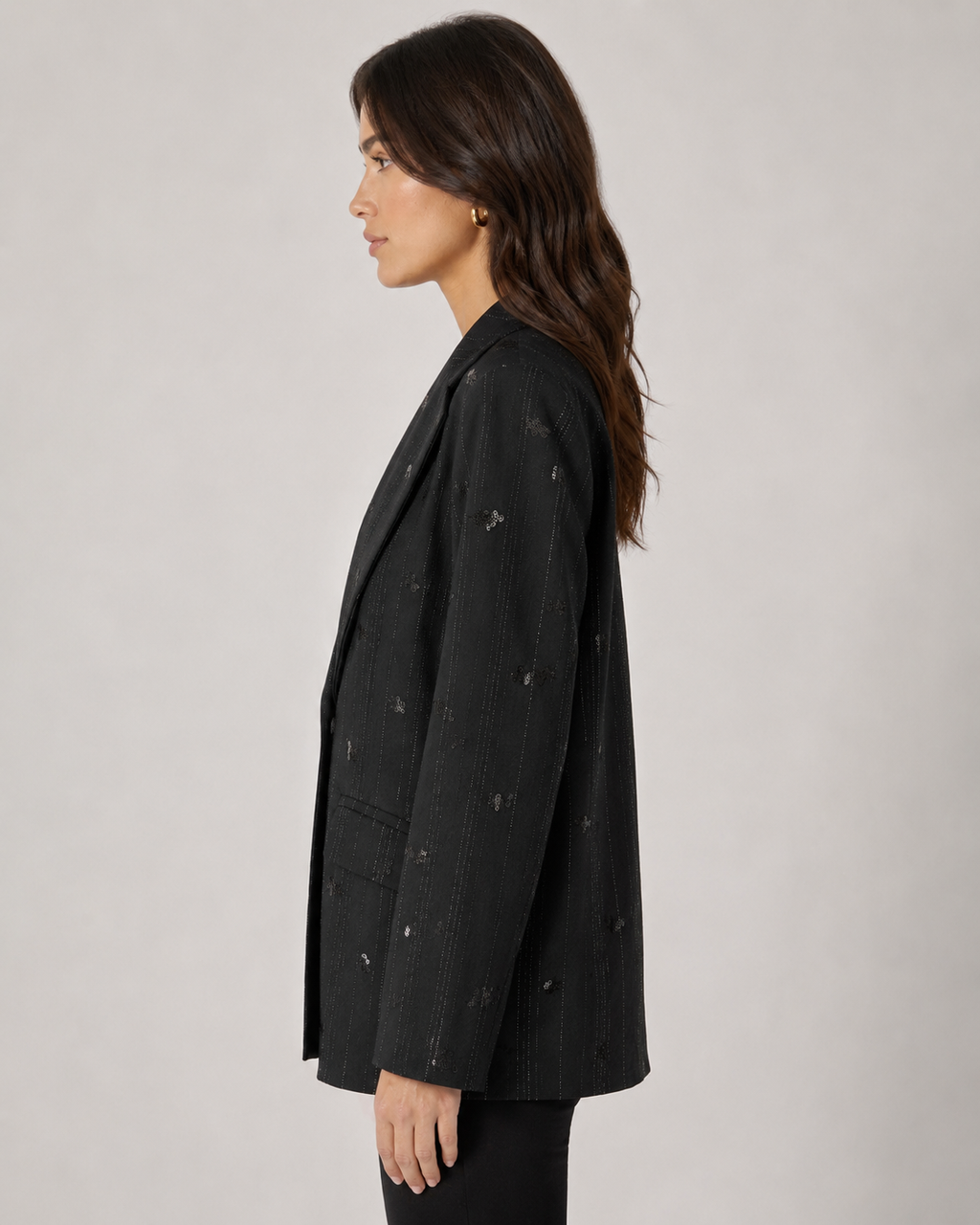 Tailleur Nero Gessato con Paillettes
