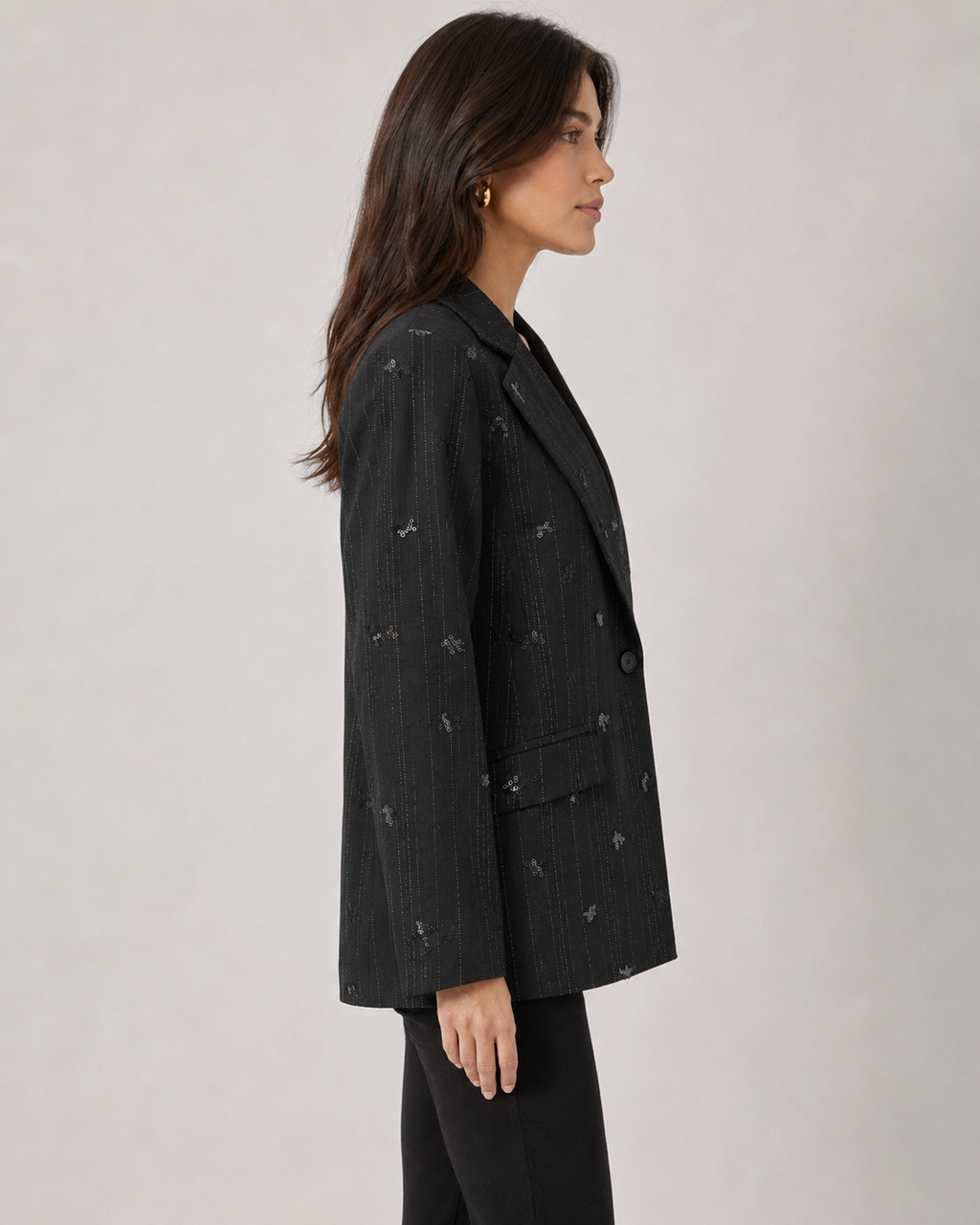 Tailleur Nero Gessato con Paillettes