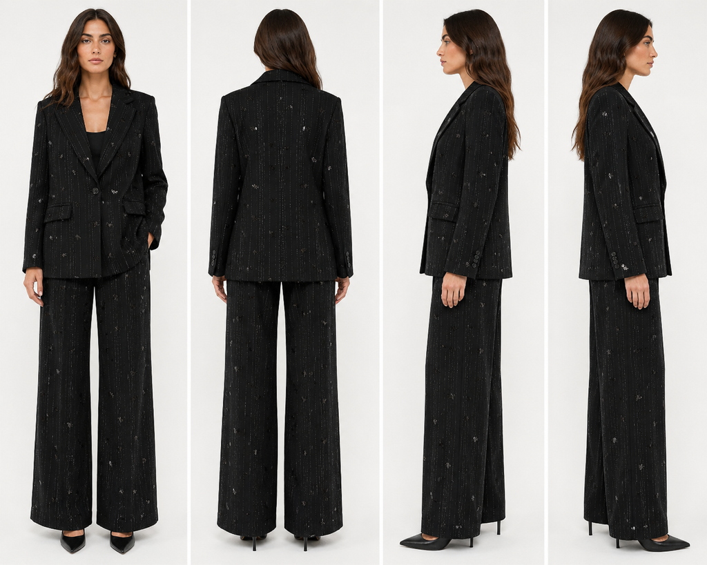 Tailleur Nero Gessato con Paillettes