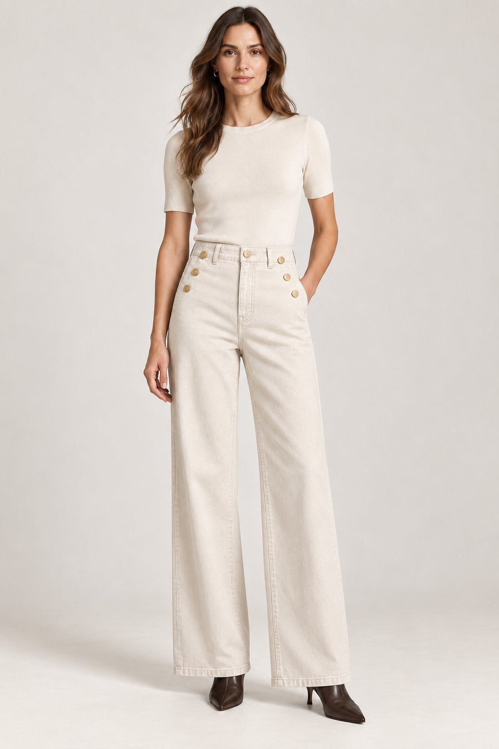 Pantaloni palazzo con bottoni gioiello