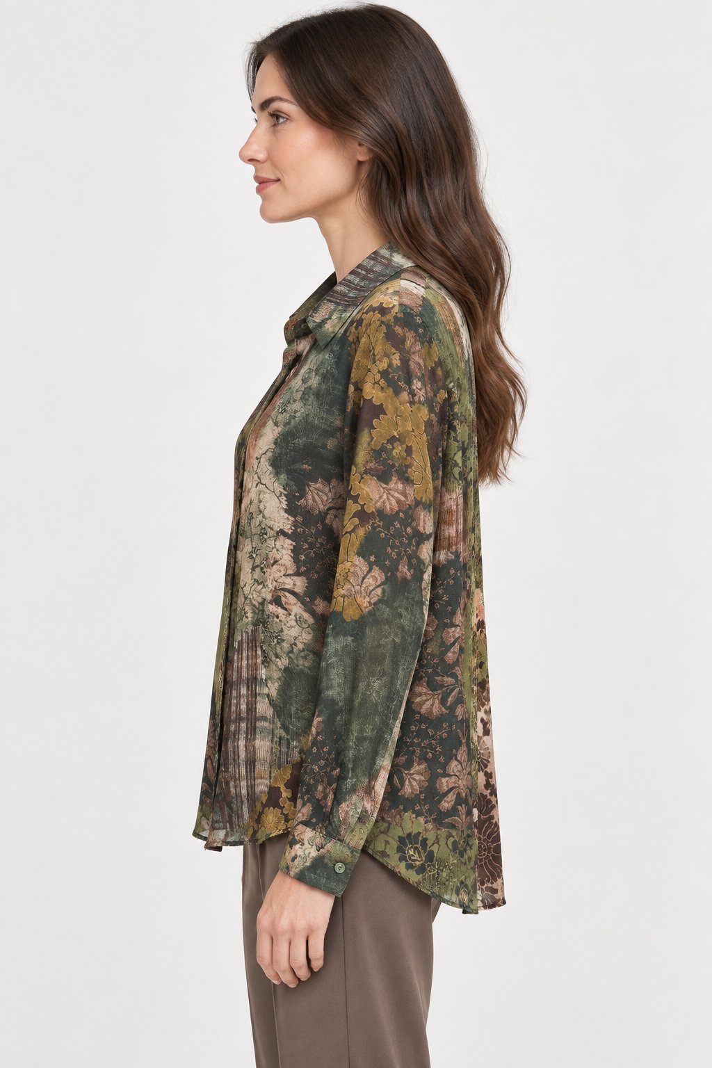 Camicia Fluida con Stampa Patchwork Floreale