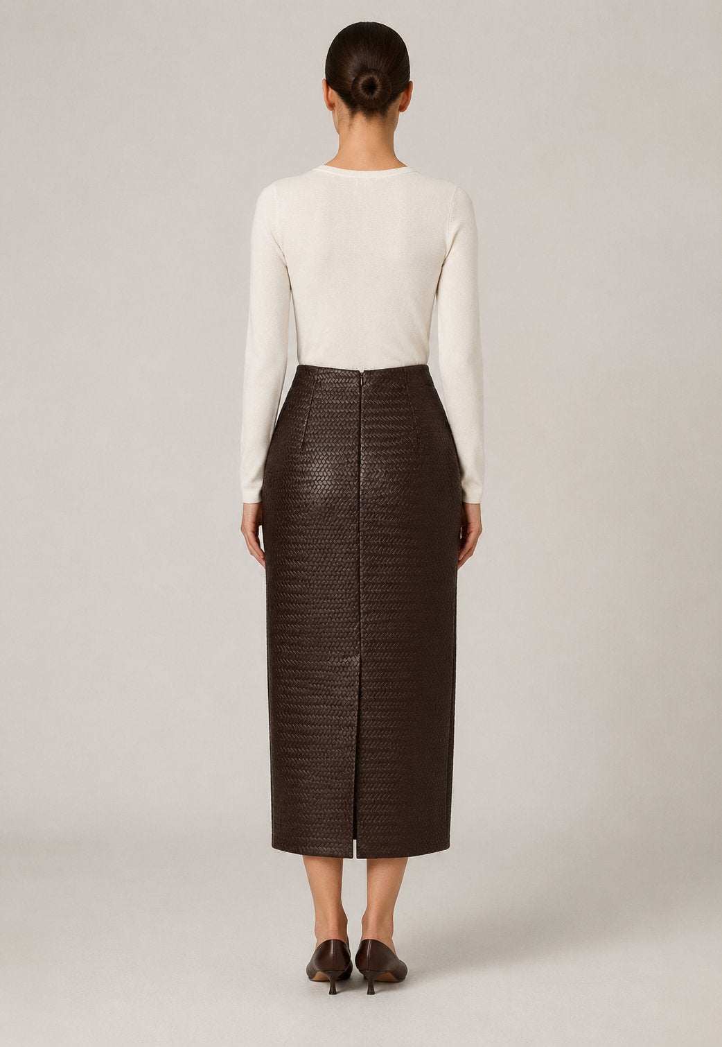 Gonna longuette intrecciata marrone
