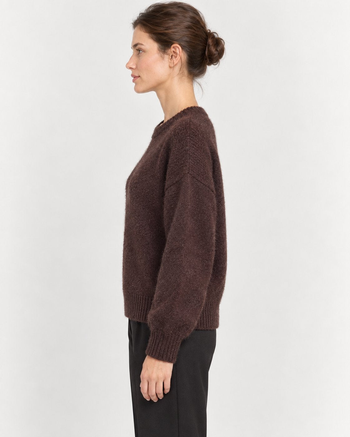 Maglia Bouclé Girocollo Marrone Prugna