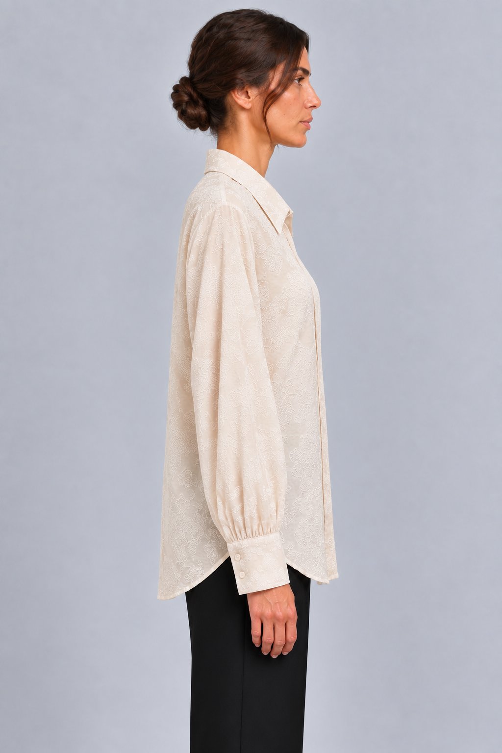 Camicia avorio in jacquard floreale