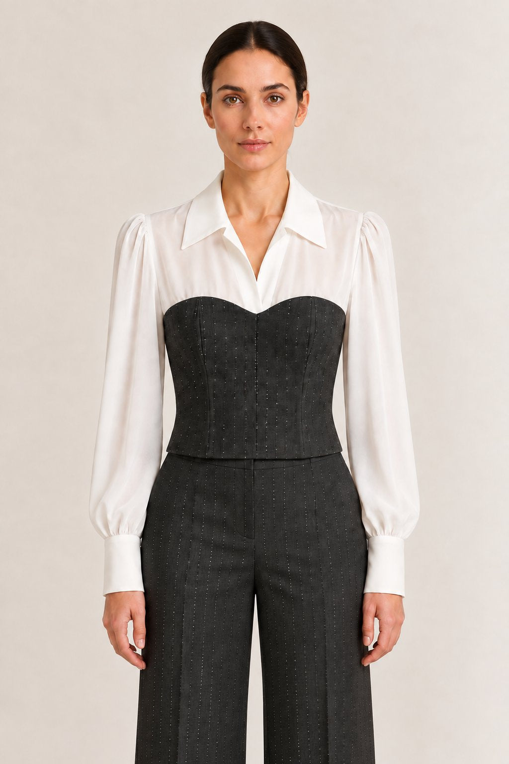 Camicia con bustier gessato bianco e nero