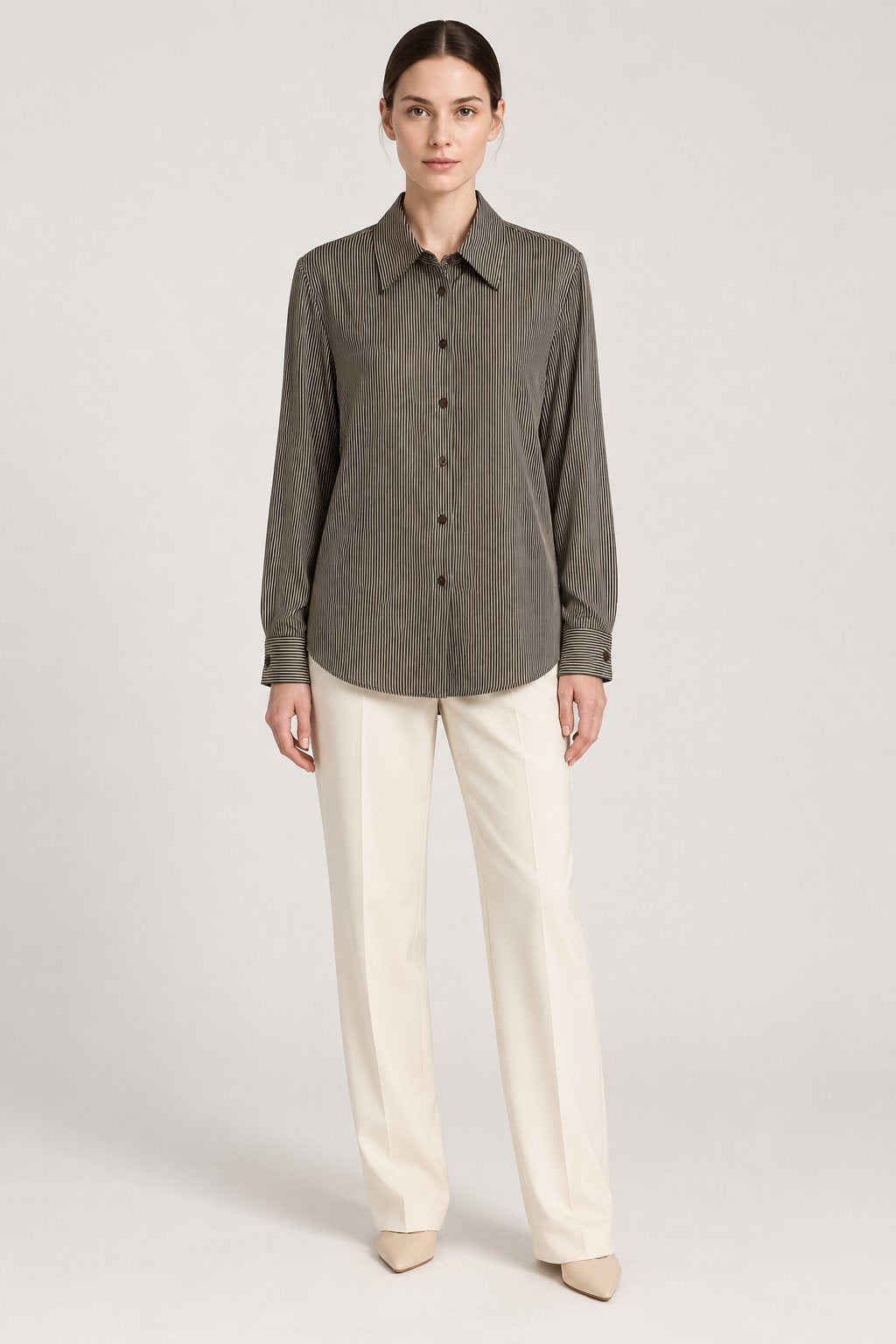 Camicia Gessata Marrone a Righe Sottili