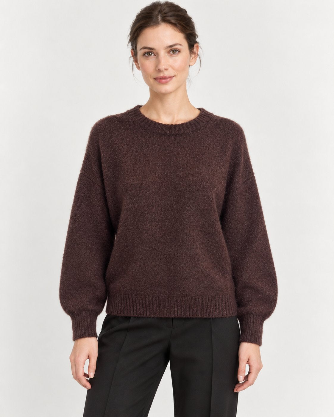 Maglia Bouclé Girocollo Marrone Prugna