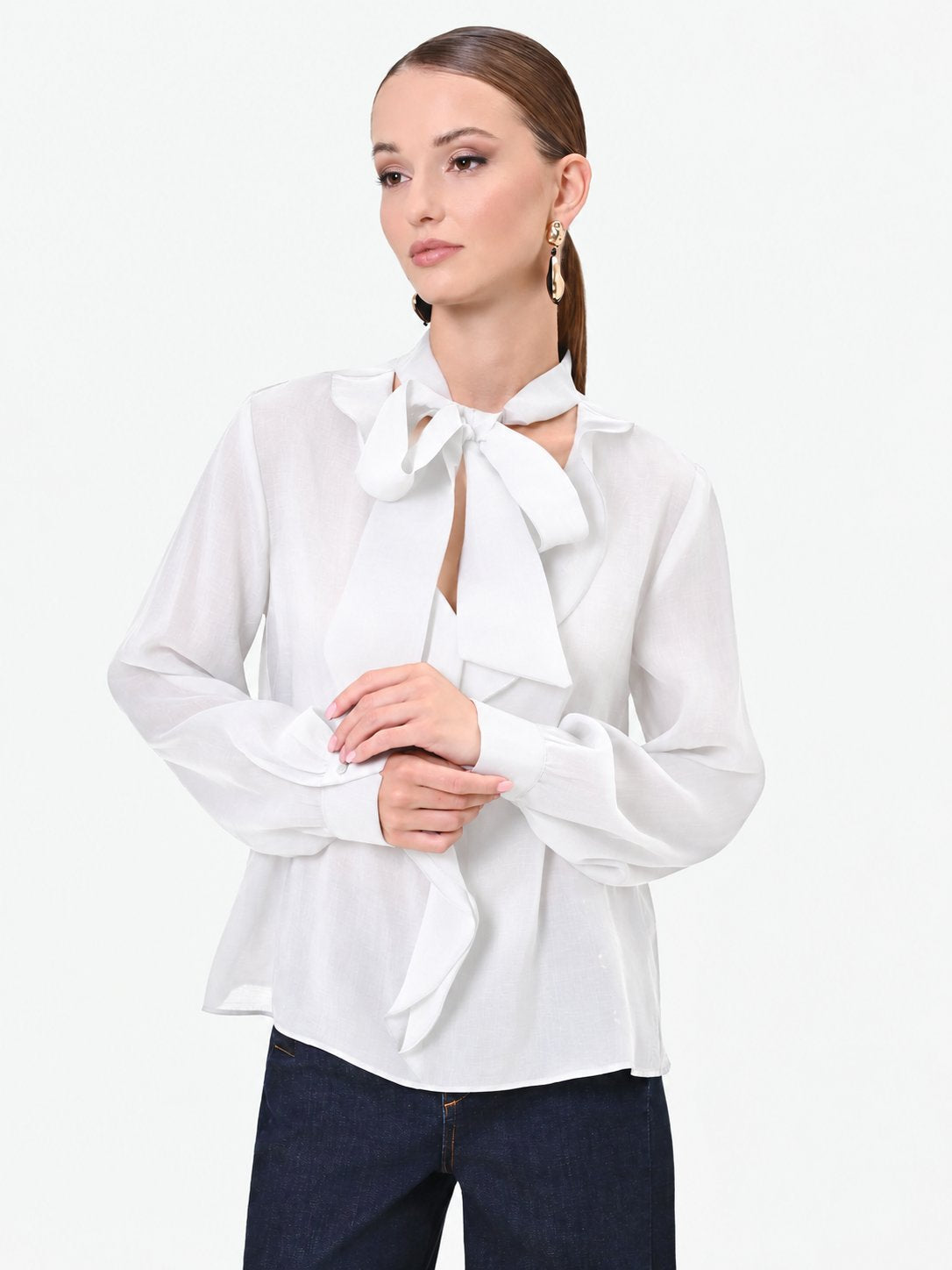 Camicia Bianca con Fiocco e Ruches