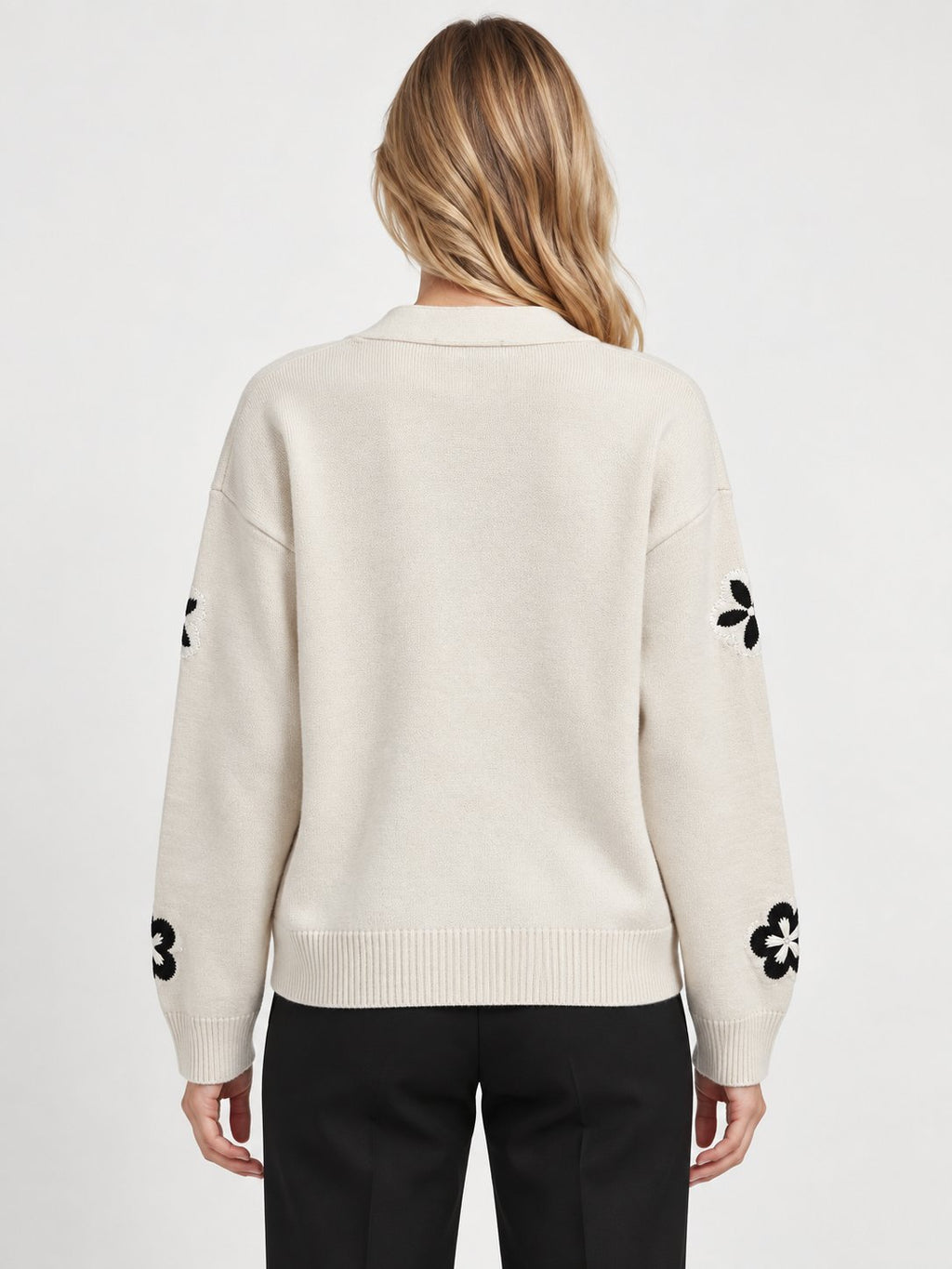 Cardigan Bicolor con Ricami Floreali