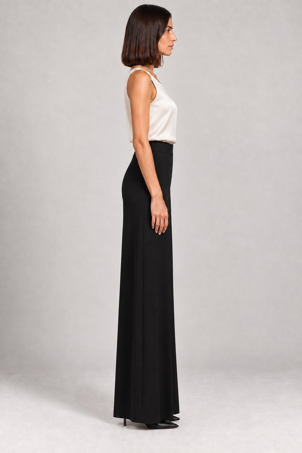 Pantalone palazzo nero crepe