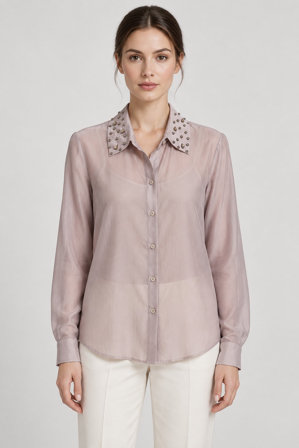 Camicia Malva con Colletto Gioiello