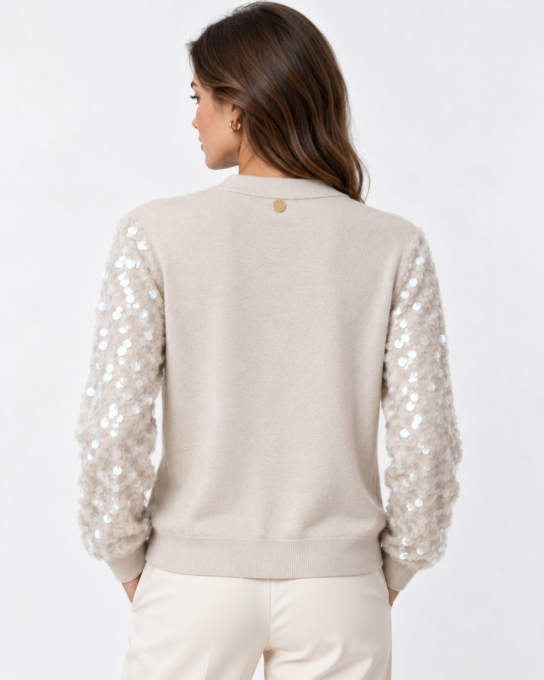Cardigan in Maglia con Paillettes Avorio