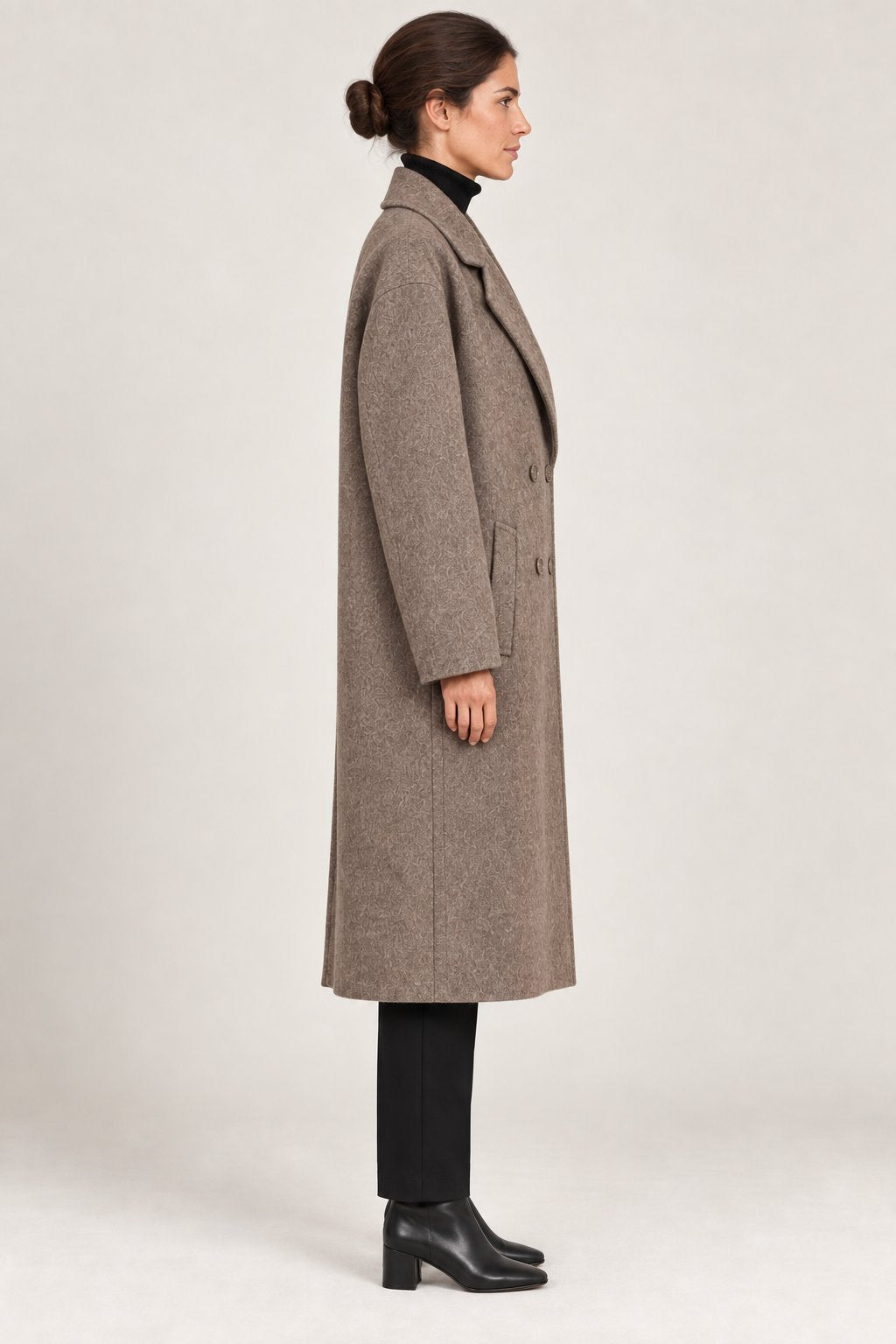 Cappotto lungo doppiopetto tortora mélange