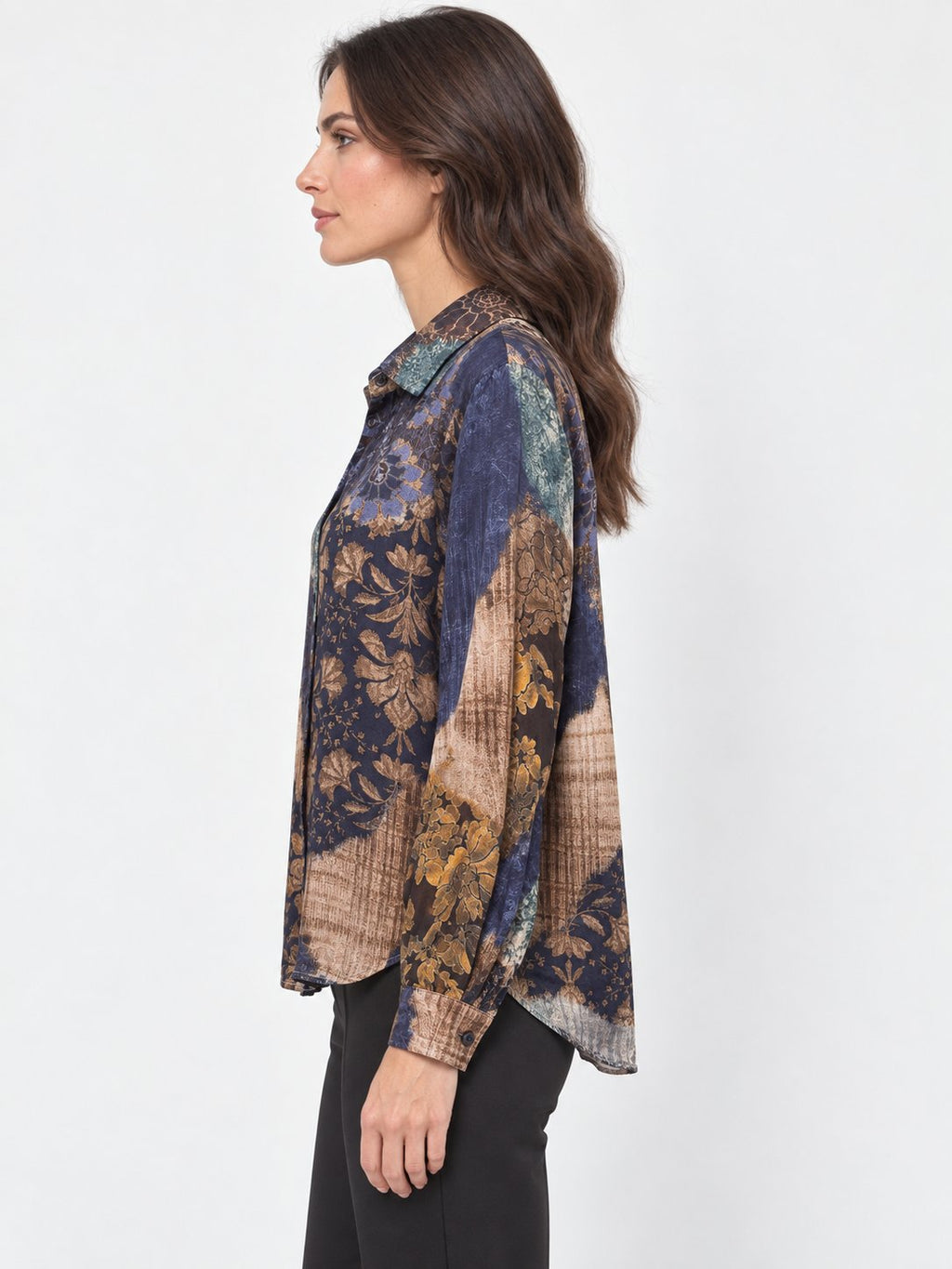 Camicia Fluida con Stampa Patchwork Floreale