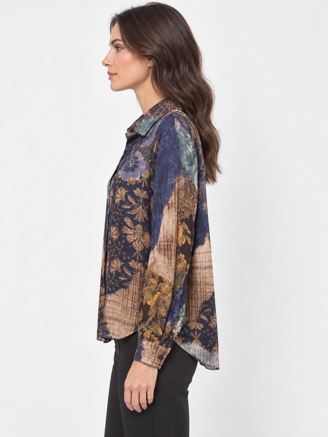 Camicia Fluida con Stampa Patchwork Floreale