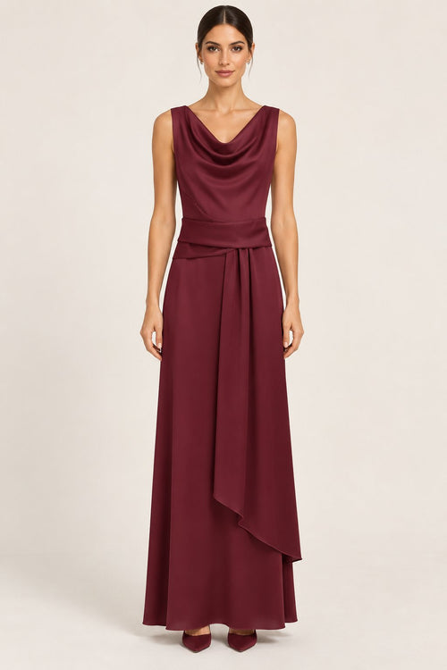 Abito lungo con scollo ad anello bordeaux