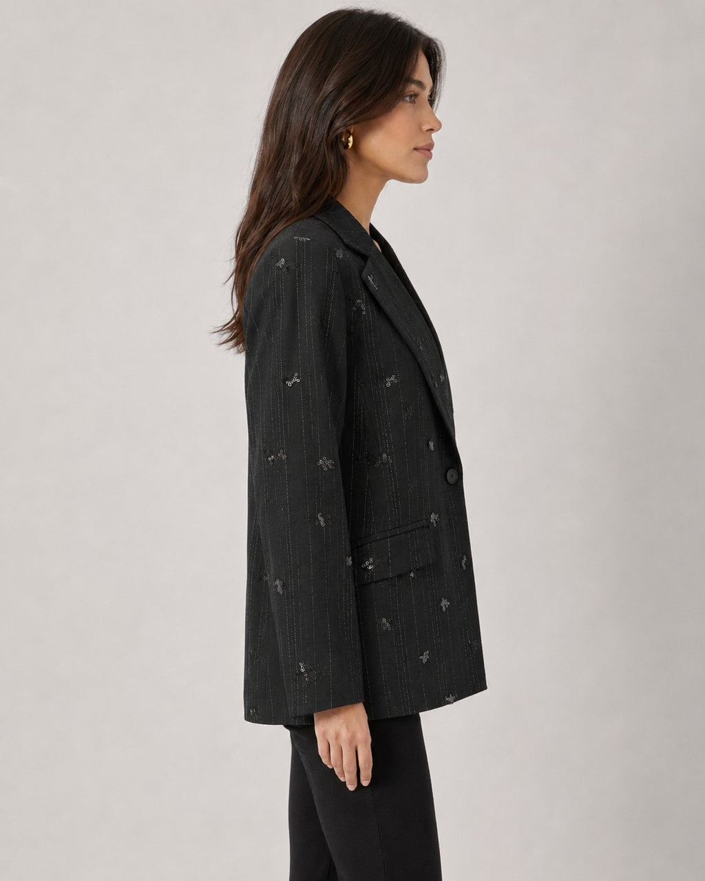 Blazer gessato con paillettes nero