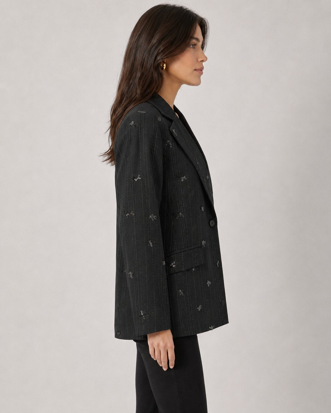 Blazer gessato con paillettes nero