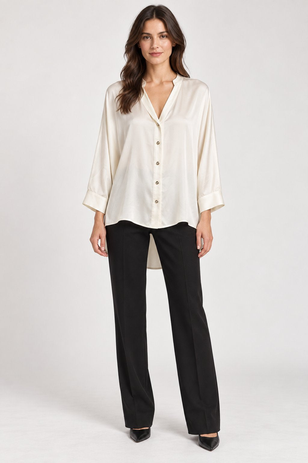 Camicia Fluida Avorio con Fondo Asimmetrico Goa Goa