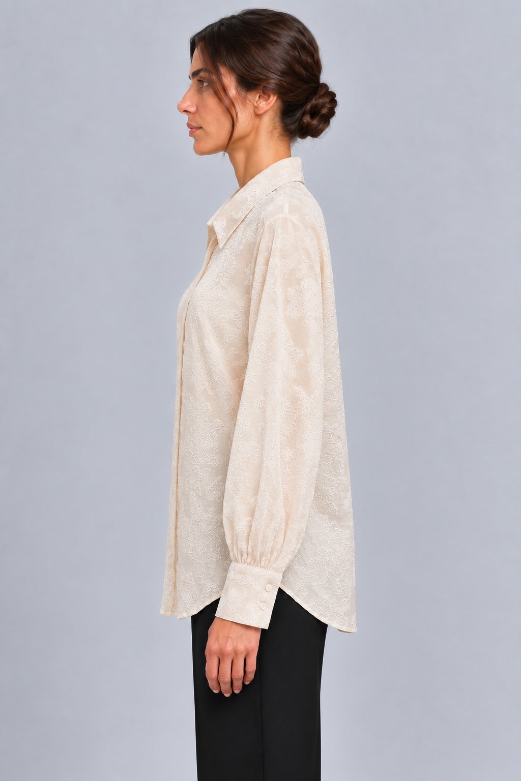 Camicia avorio in jacquard floreale