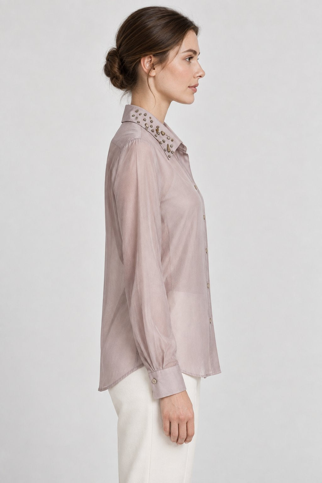 Camicia Malva con Colletto Gioiello