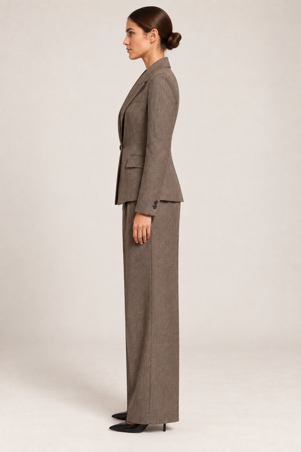 Pantaloni palazzo con vita ripiegata tortora