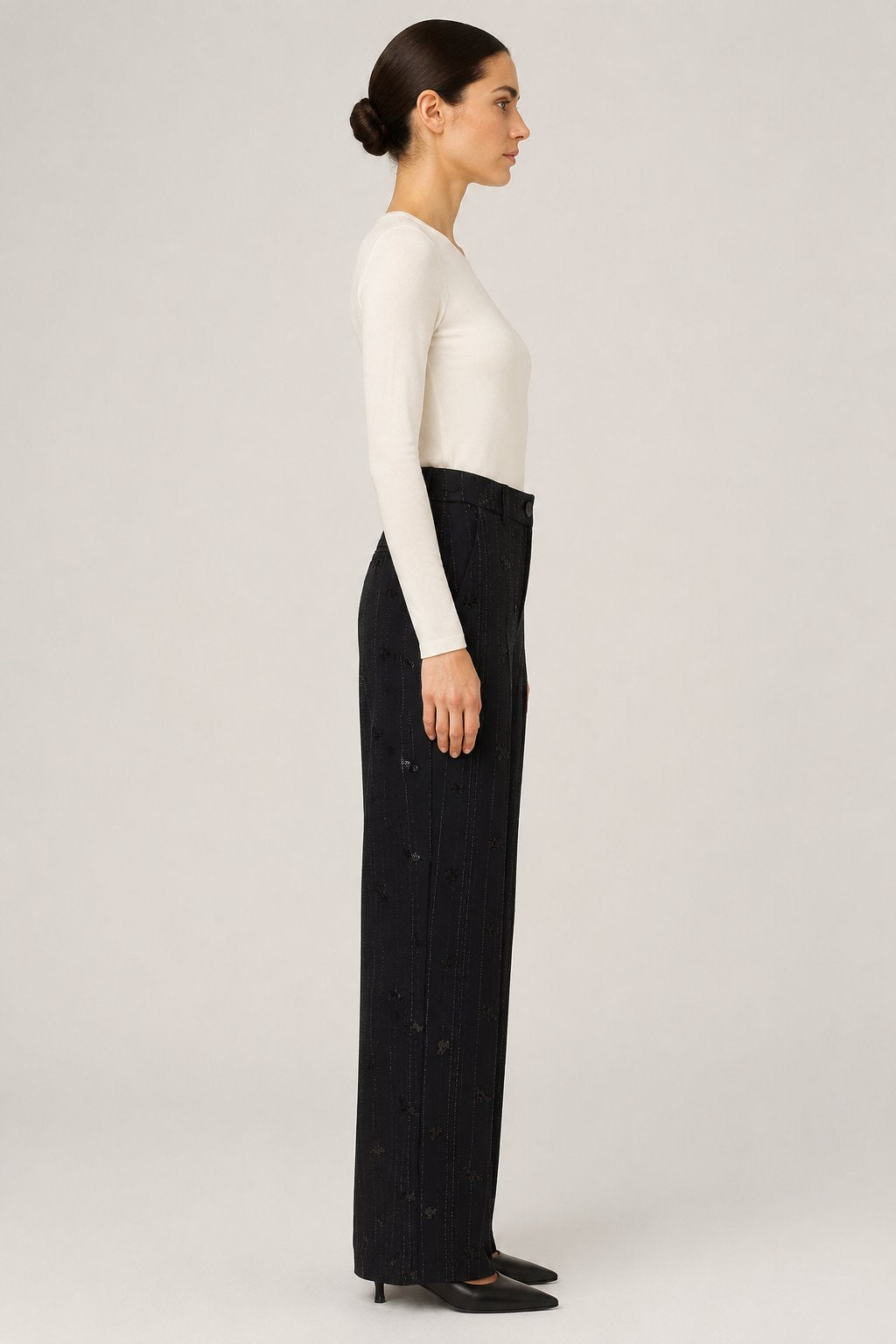 Pantalone palazzo con paillettes nero