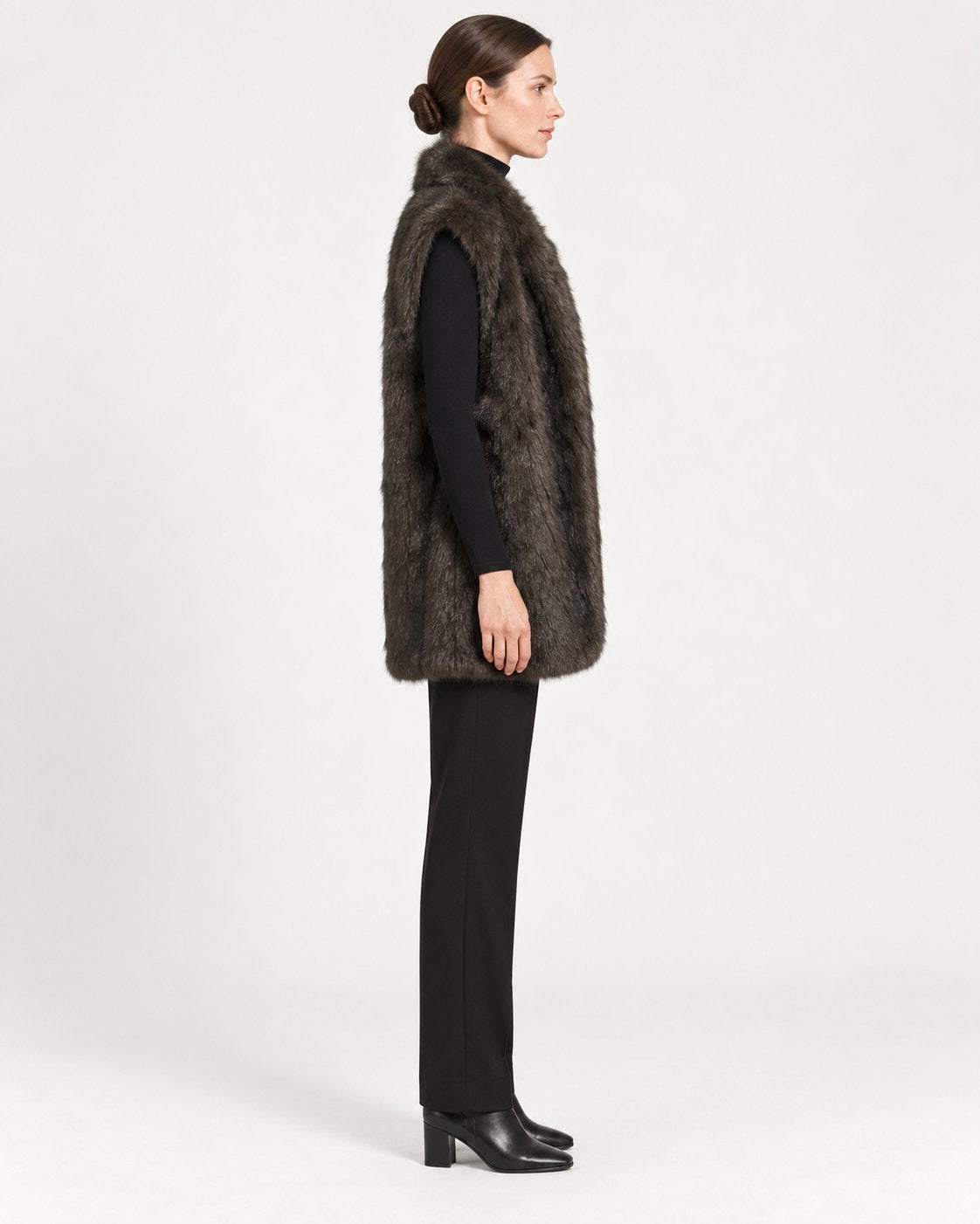 Gilet Lungo Effetto Pelliccia Moro