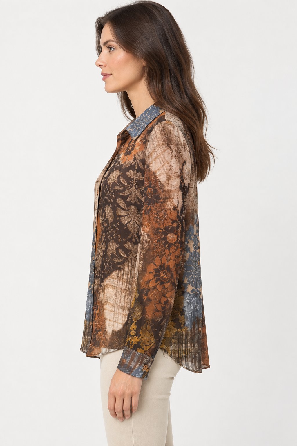 Camicia Fluida con Stampa Patchwork Floreale