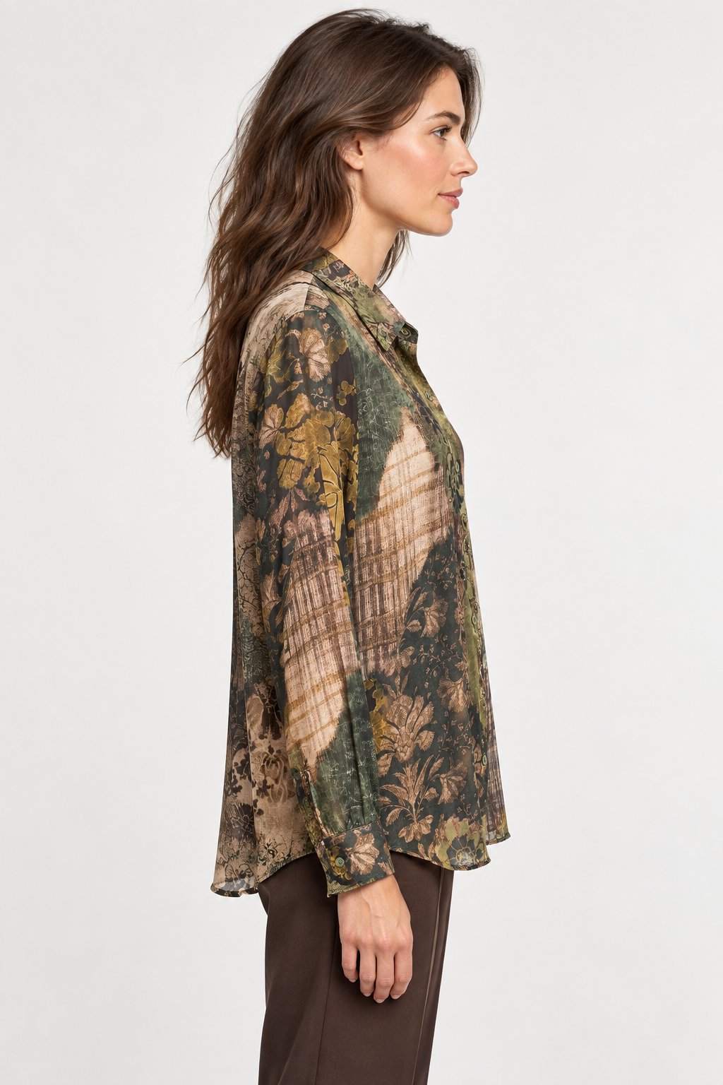 Camicia Fluida con Stampa Patchwork Floreale