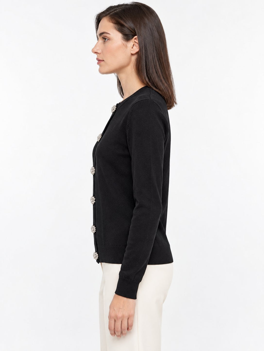 Cardigan Girocollo con Bottoni Gioiello