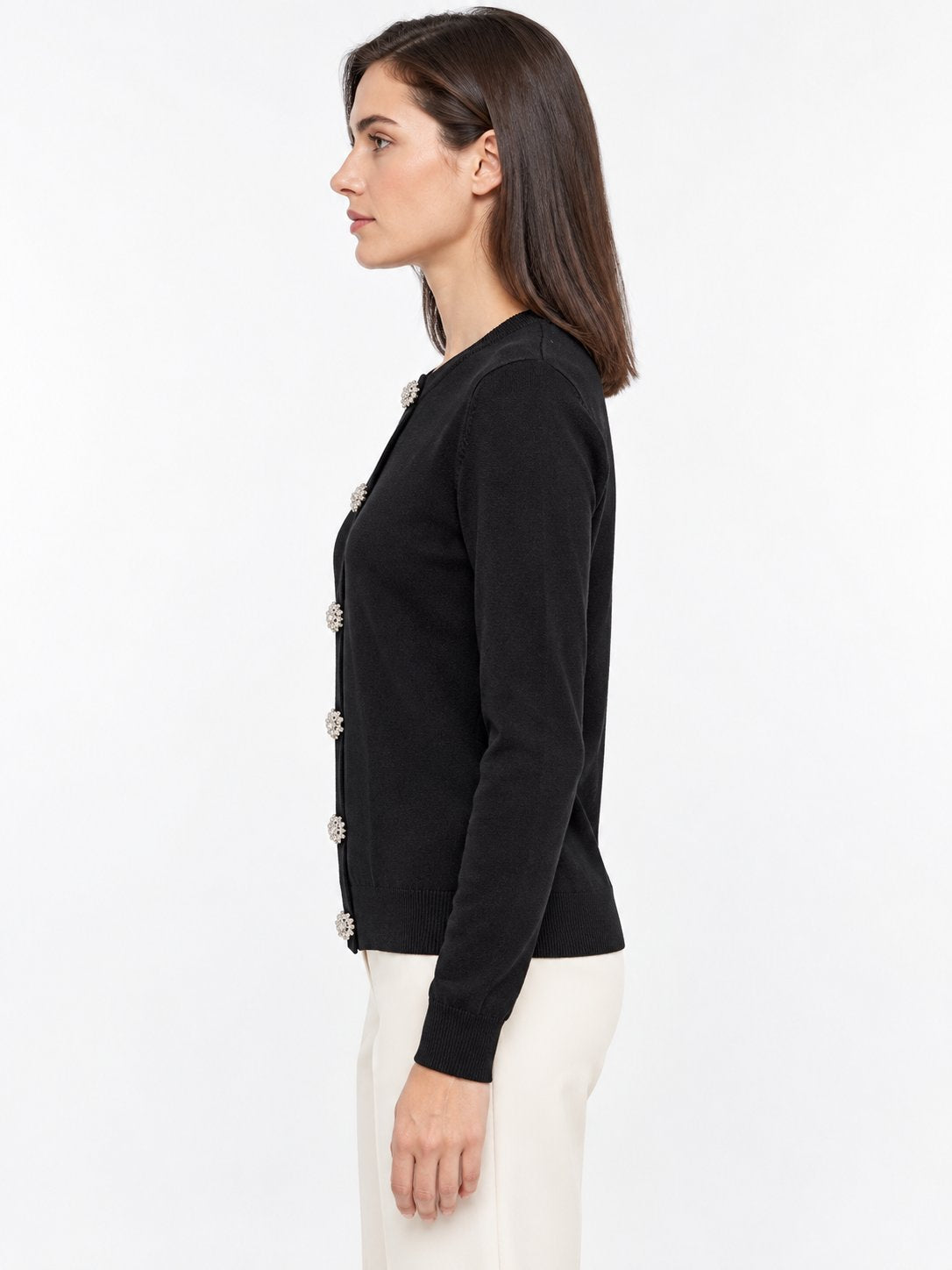 Cardigan Girocollo con Bottoni Gioiello