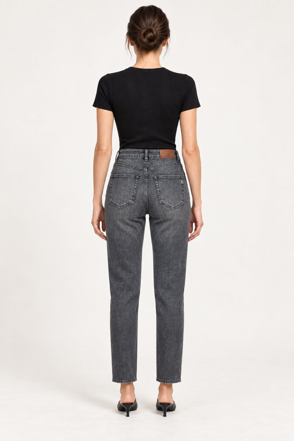 Jeans Straight Grigio con Micro Applicazioni