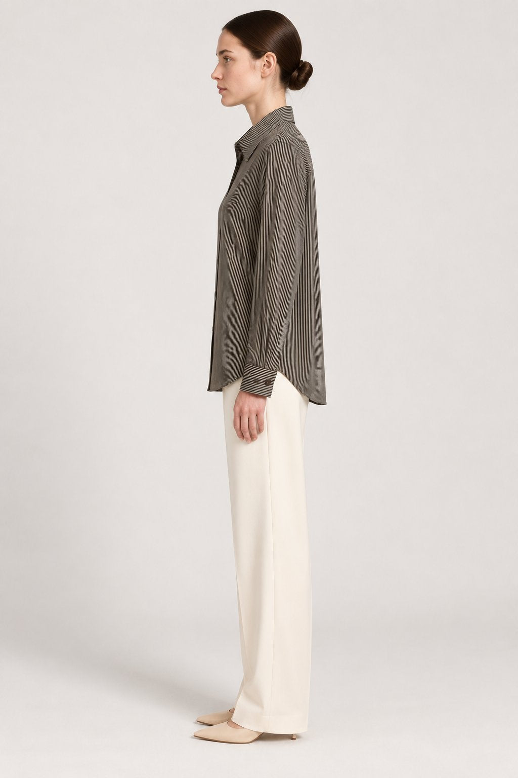 Camicia Gessata Marrone a Righe Sottili