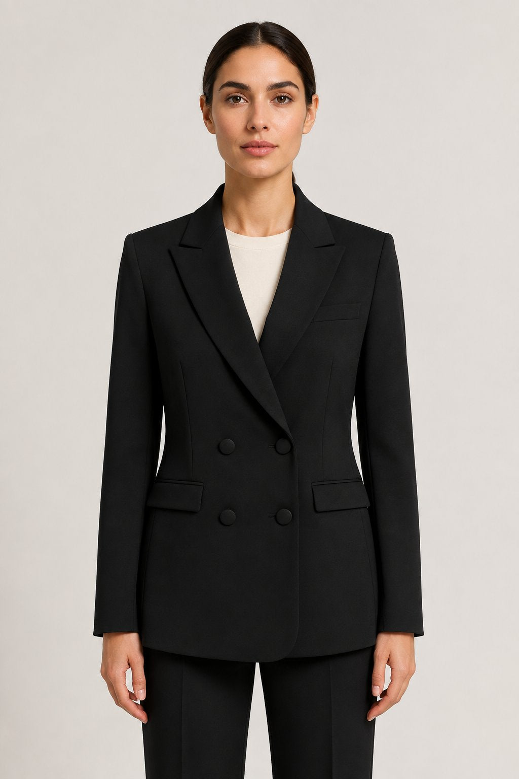 Blazer doppiopetto sfiancato nero in crepe