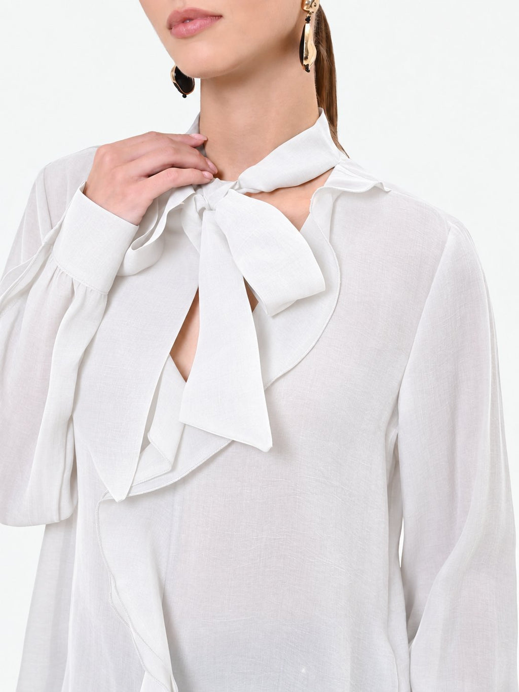 Camicia Bianca con Fiocco e Ruches
