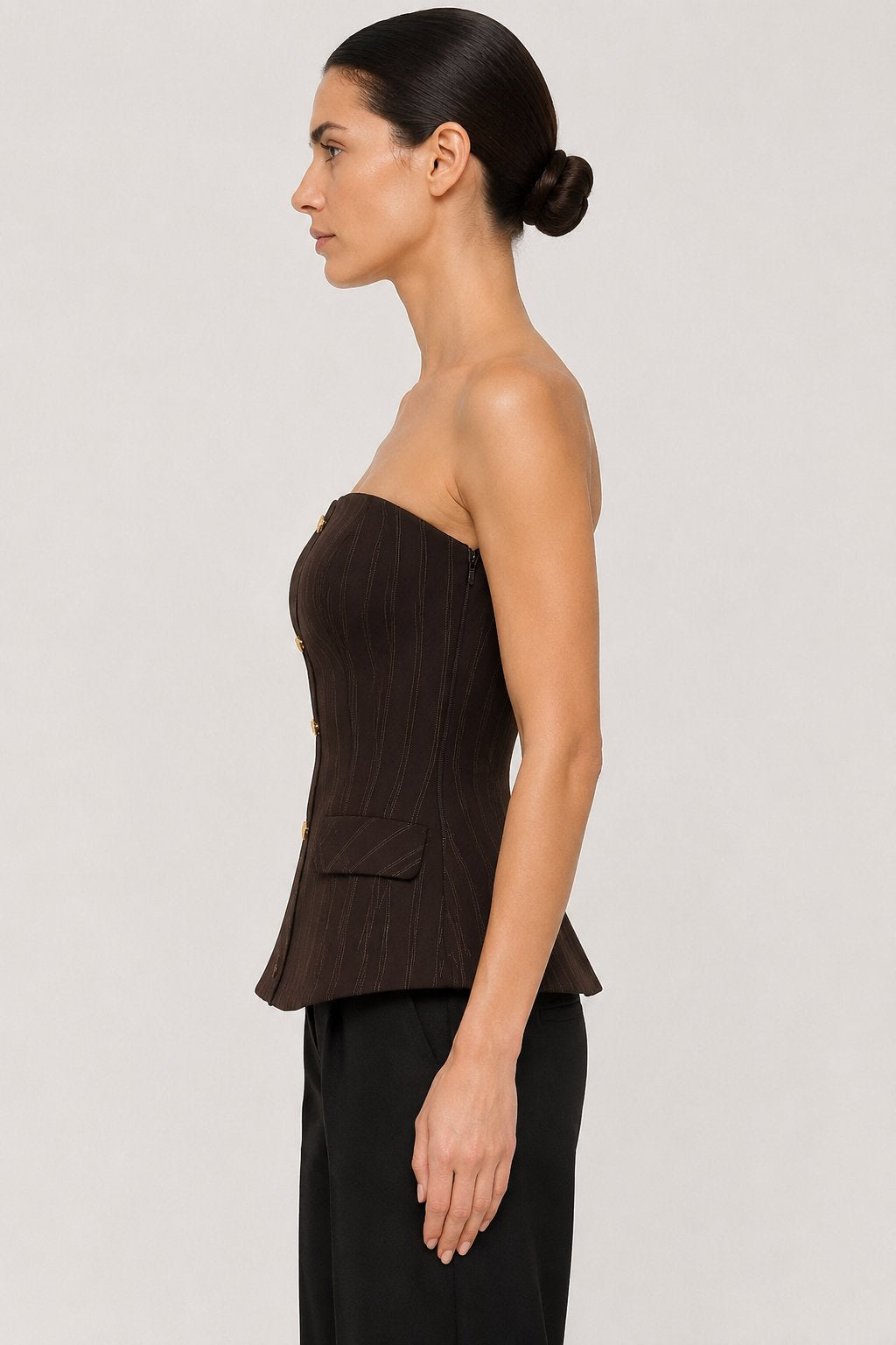 Top bustier gessato marrone