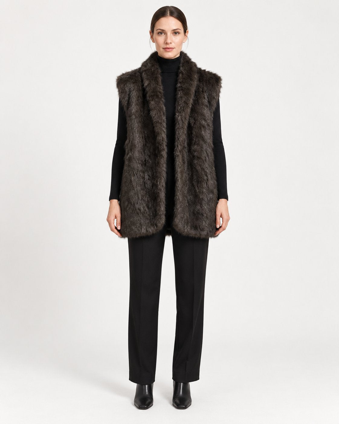 Gilet Lungo Effetto Pelliccia Moro