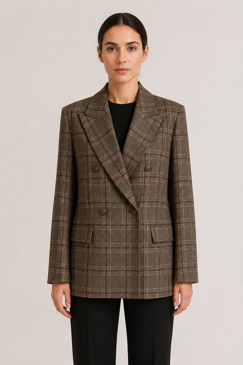 Blazer doppiopetto a quadri marrone