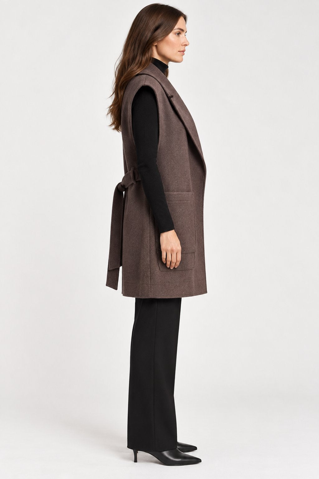 Gilet Capospalla Lungo Moka con Cintura