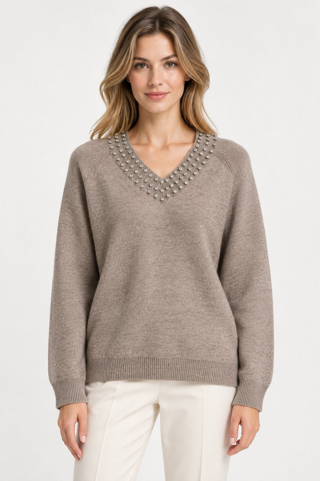 Maglia Tortora con Scollo Gioiello Goa Goa