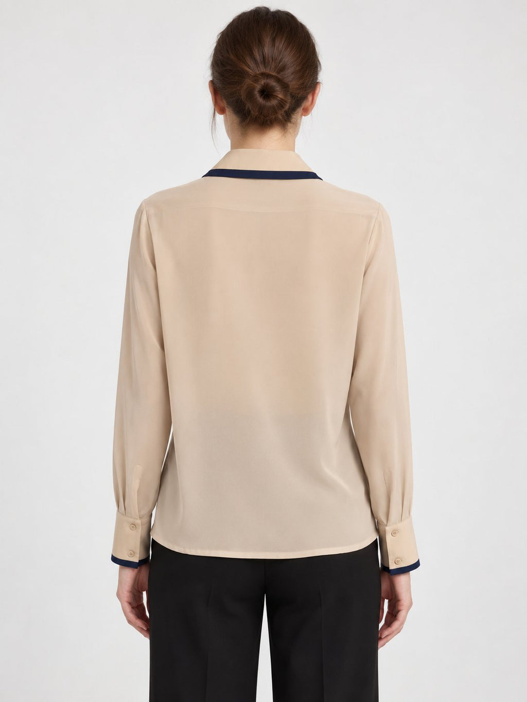Camicia Fluida Avorio con Profili Navy